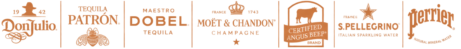 Don Julio, Tequila Patrón, Maestro Dobel, Moët & Chandon, The Macallan, Certified Angus Beef, Stella Artois y Herradura